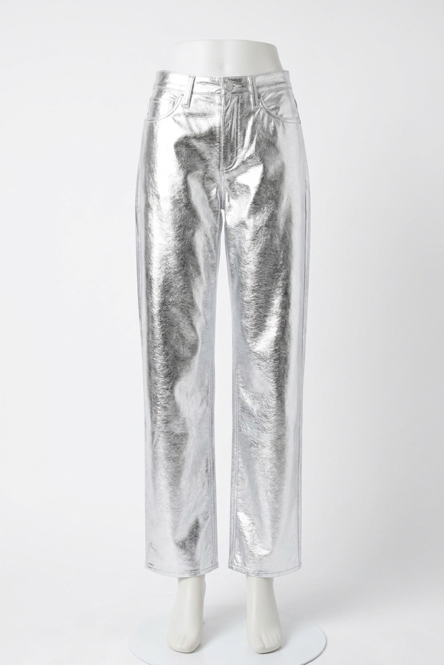 NEW RAG & BONE logan faux leather wide leg pant in silver